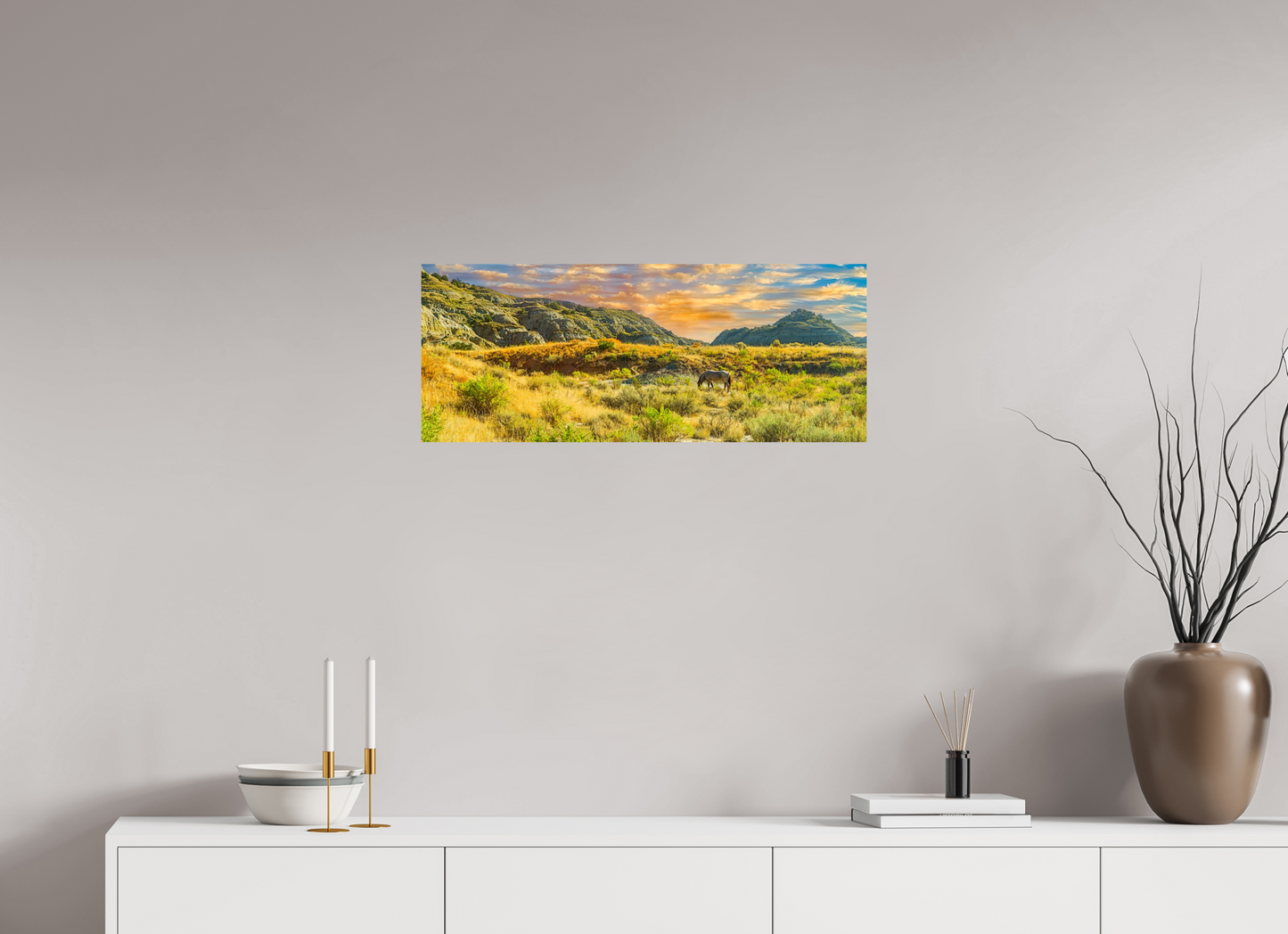 30 x 12″, Metal Prints Badlands Horse