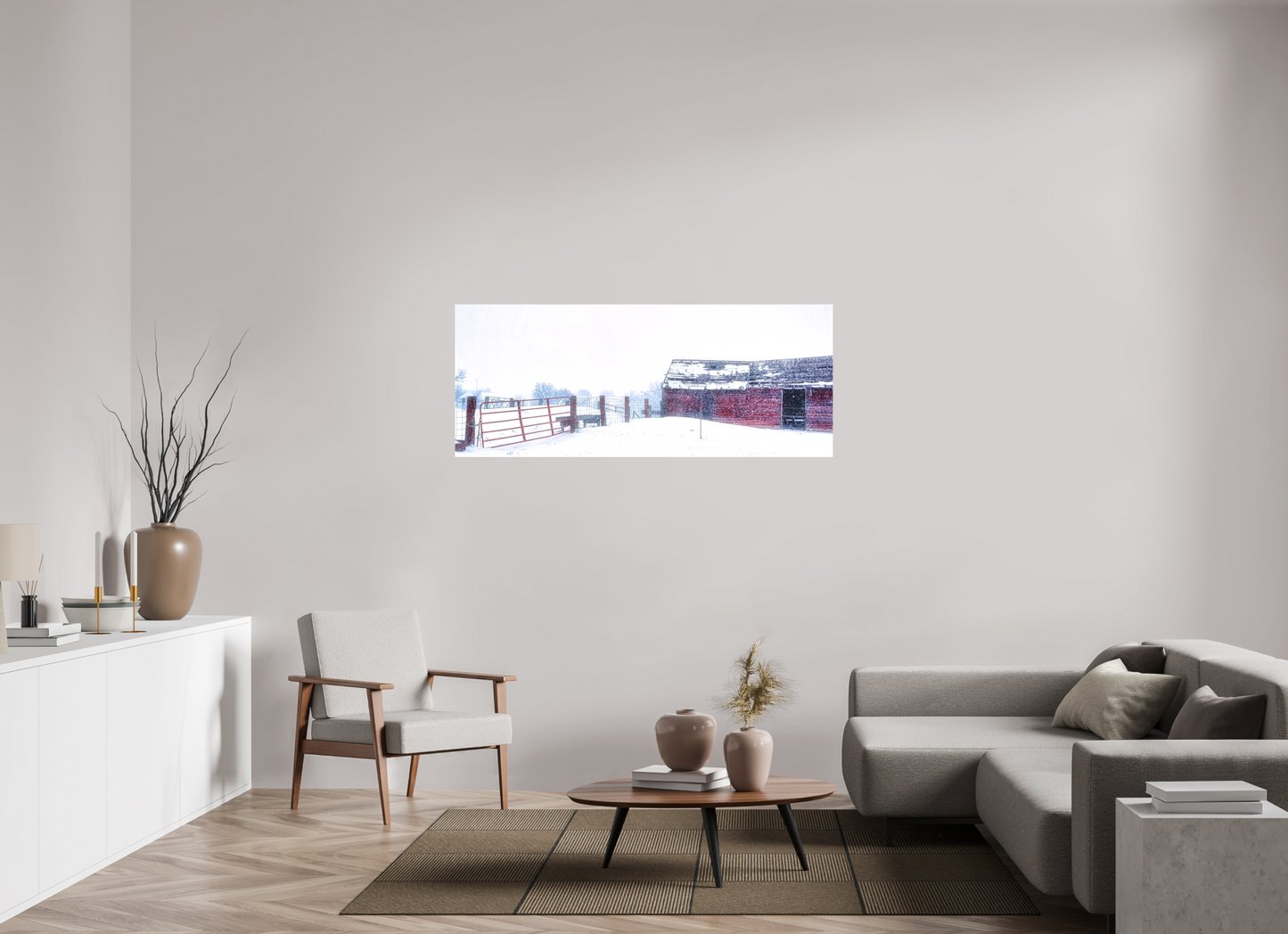 60 x 24″, Stretched Canvas Red on White