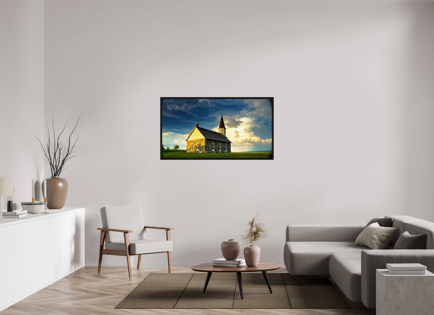 52.1 x 28″, Floater Frame Old Stone Church