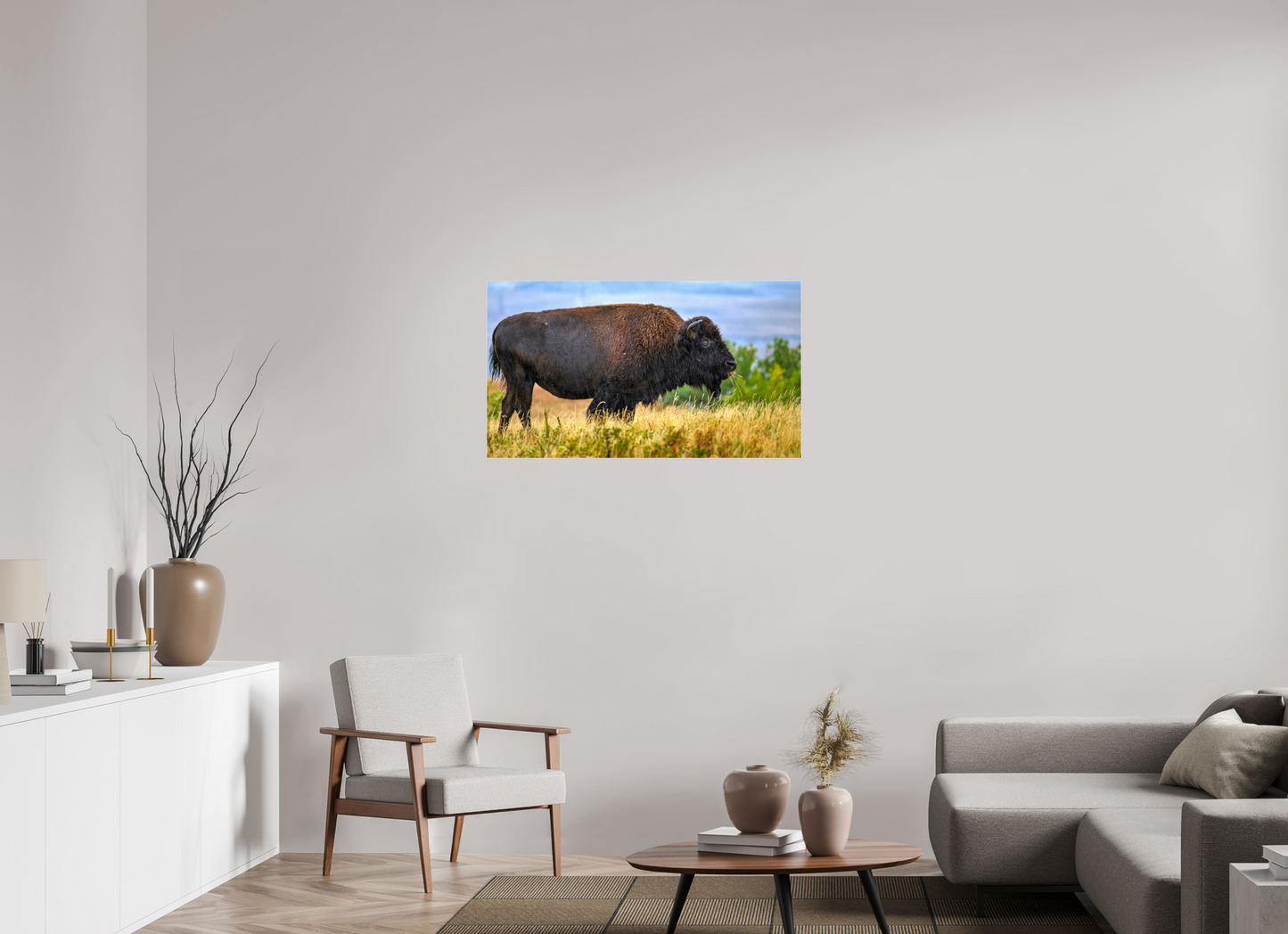 40 x 22.5″, Photo Print Under Acrylic Glass Medora Bison in Rain Metal Acrylic Glass