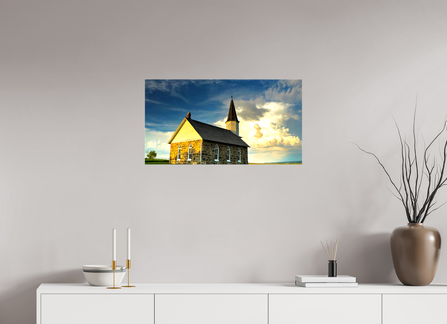 29.8 x 16″, Stretched Canvas Old Stone Church