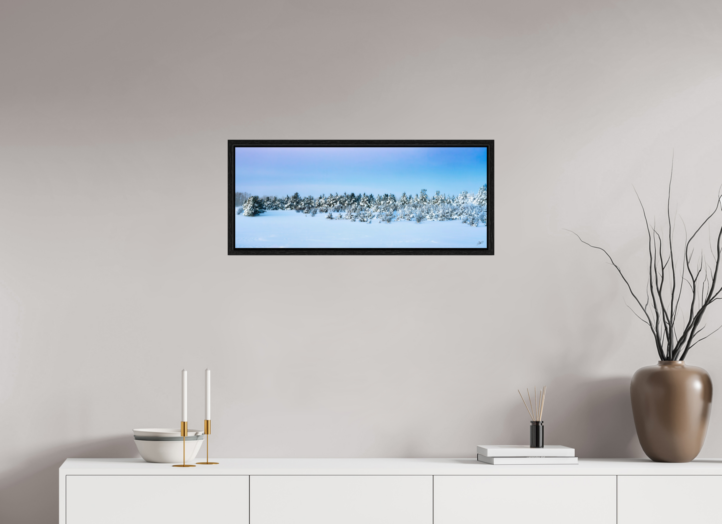 30 x 12″, Floater Frame winters wonderland pastel