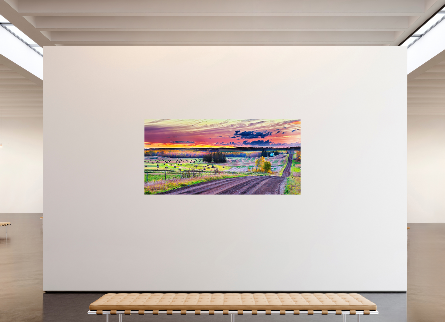 88.6 x 43″, Metal Prints Sunrise over Hay Harvest