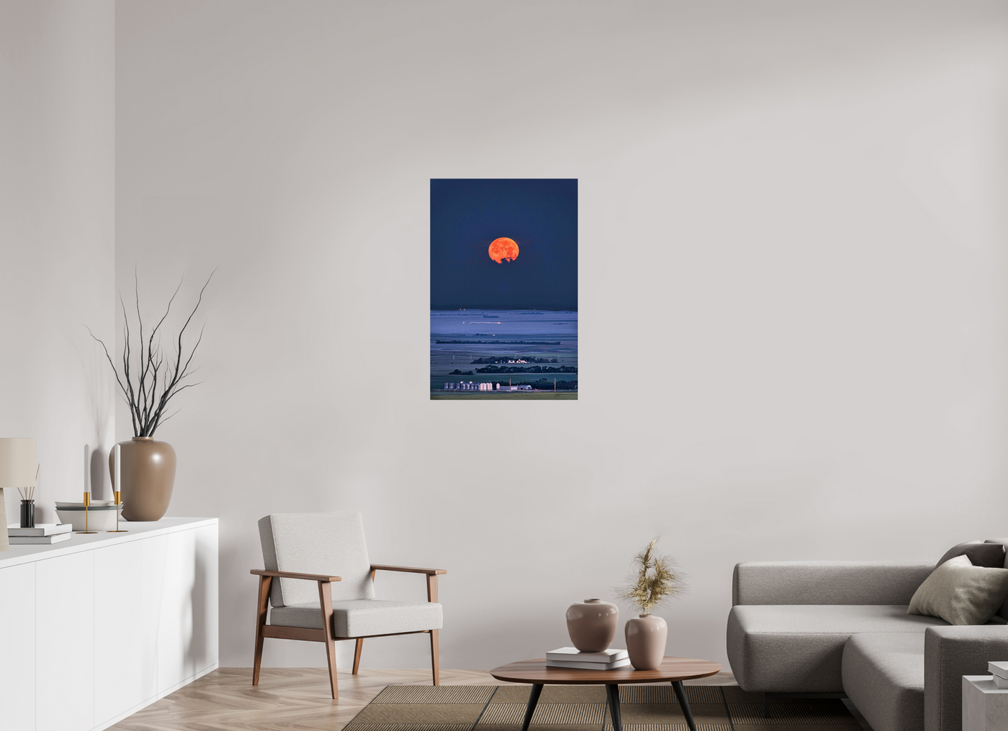 24 x 36″, Metal Prints Blood Moon over Prairie