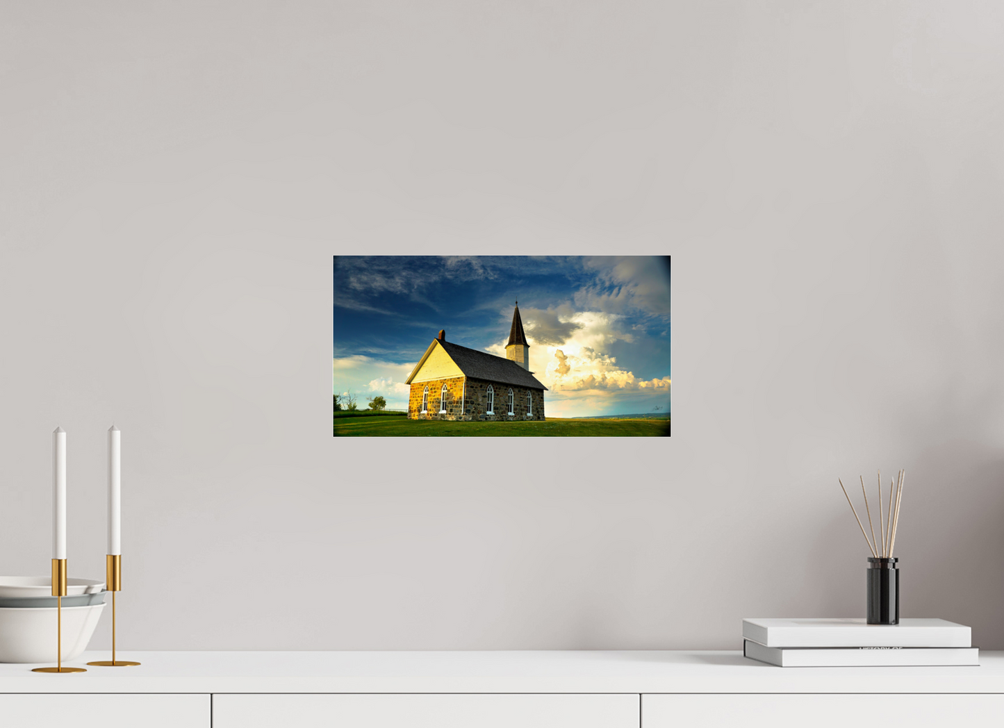 14.9 x 8″, Photo Print Under Acrylic Glass Old Stone Church Metal Acrylic Glass