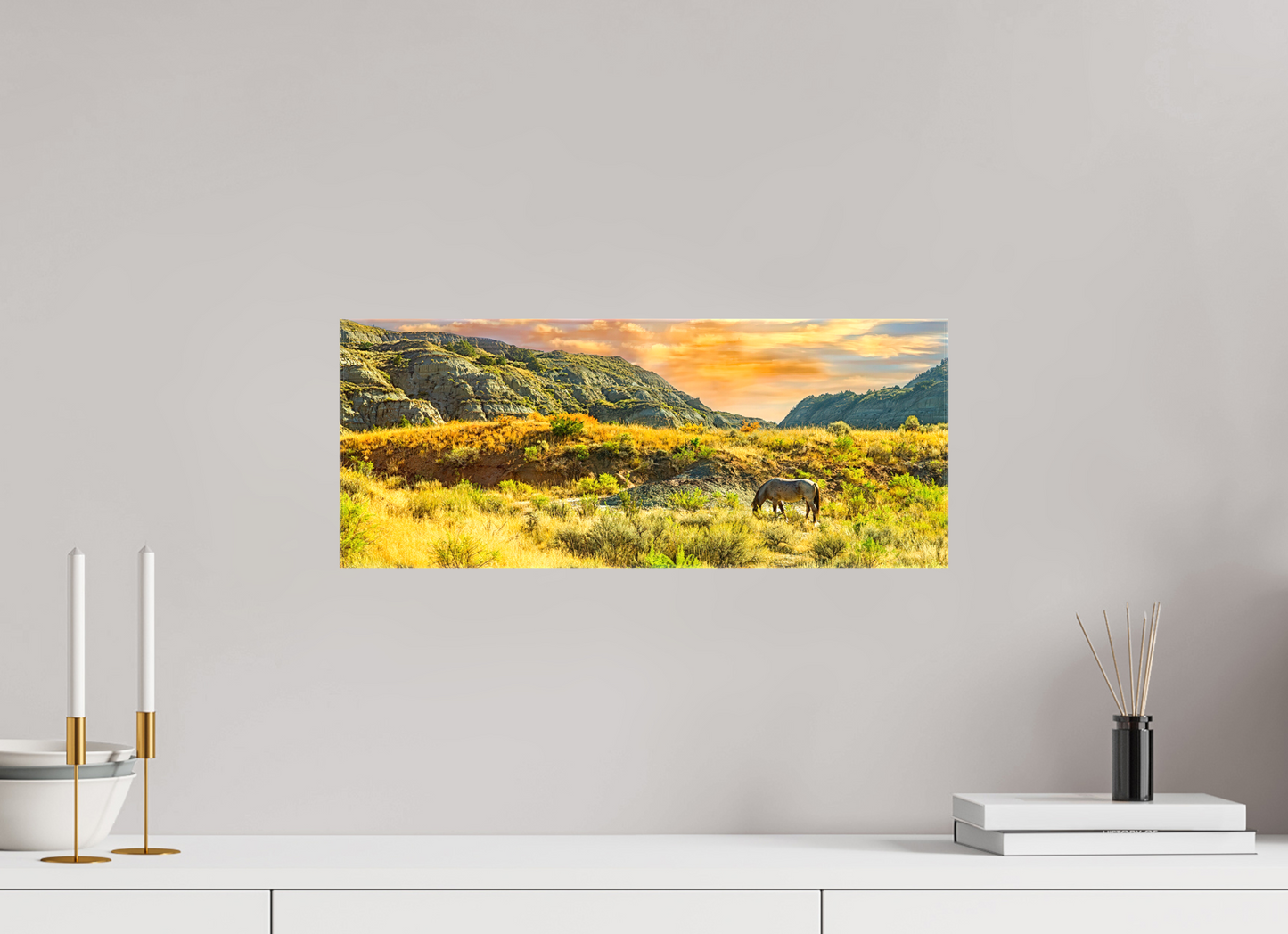 20 x 8″, Stretched Canvas Badlands Horse On acrylic Glass