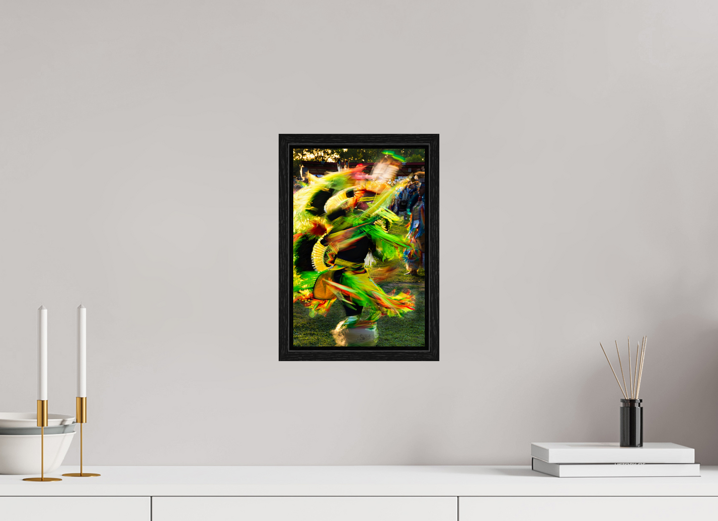 8 x 12″, Floater Frame Powwow dance in motion 1