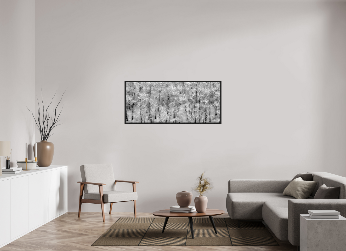 56 x 24″, Floater Frame Shades of Winter