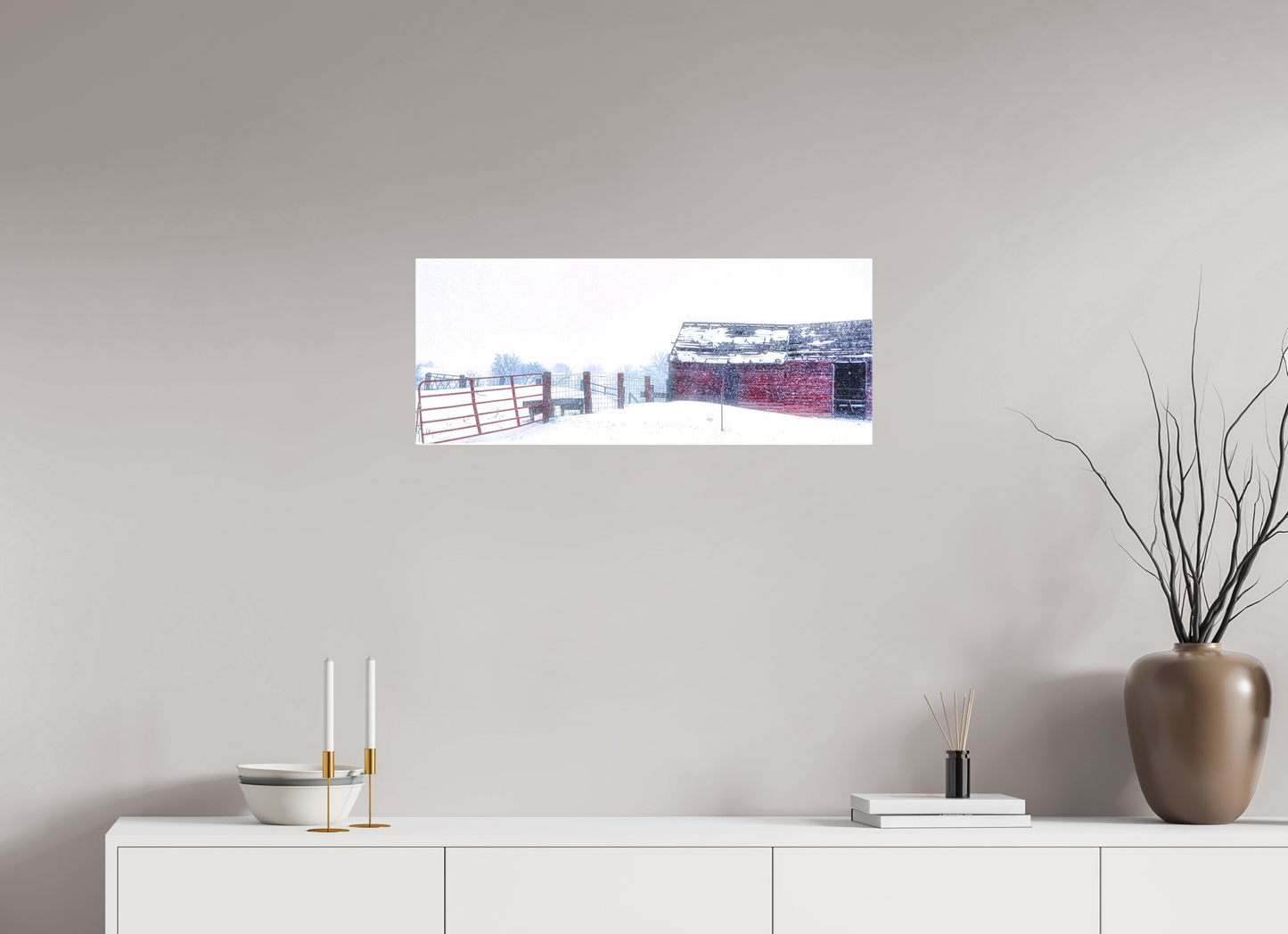 30 x 12″, Stretched Canvas Red on White