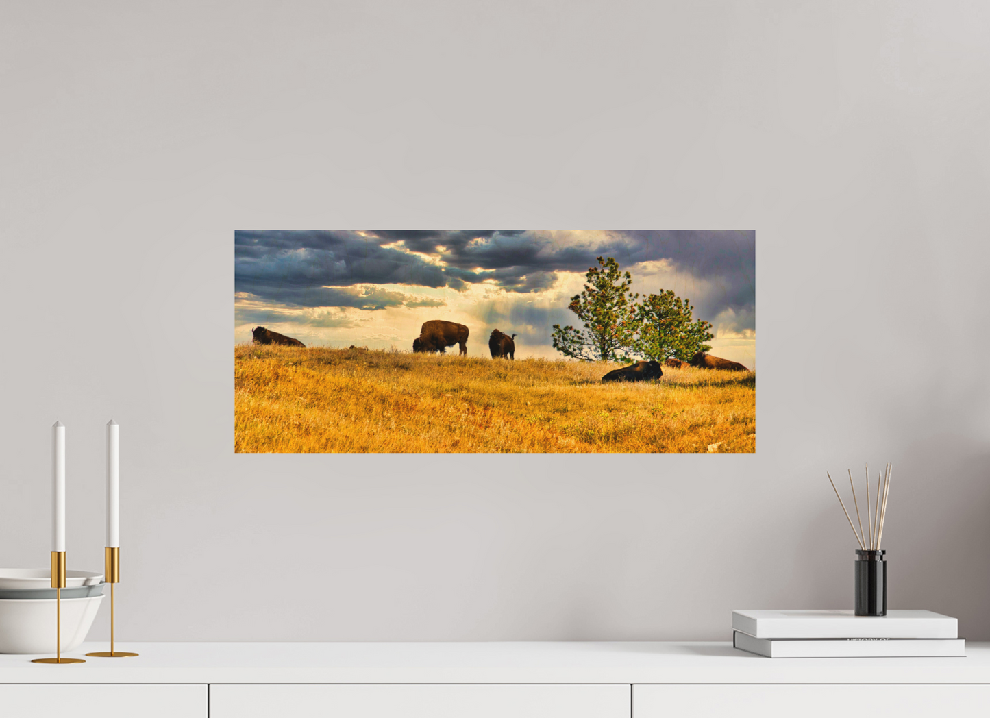 23.3 x 10″, Wood Print Buffalo of Custer