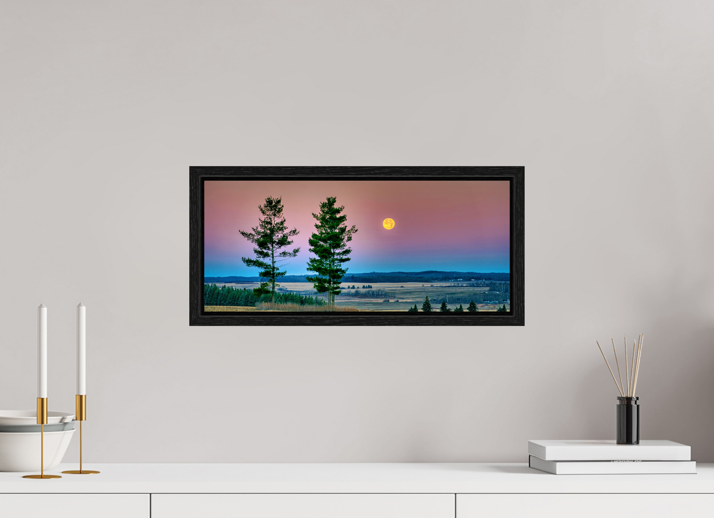 18.7 x 8″, Floater Frame Morning Prairie Moon