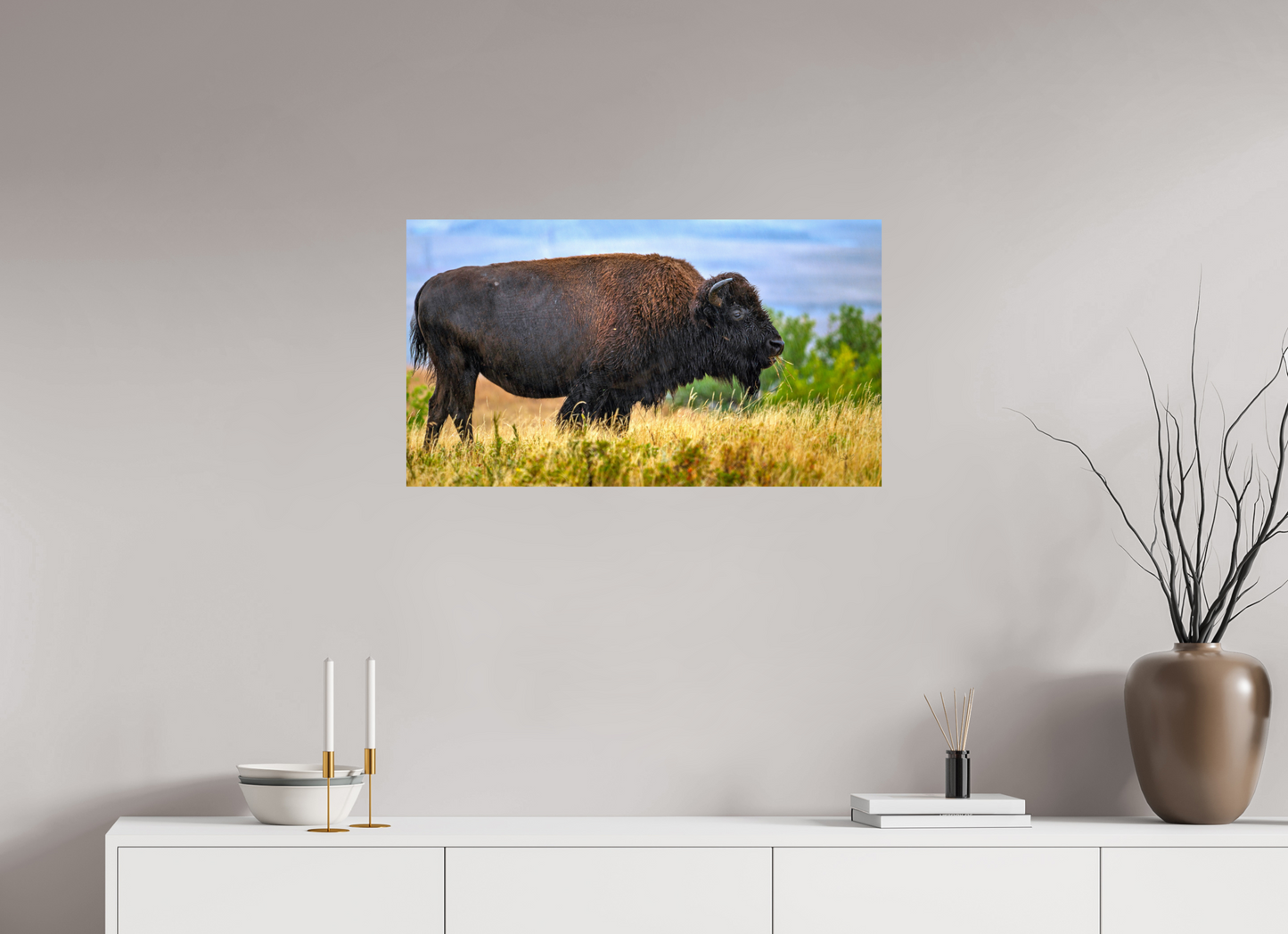 32 x 18″, Metal Prints Medora Bison in Rain