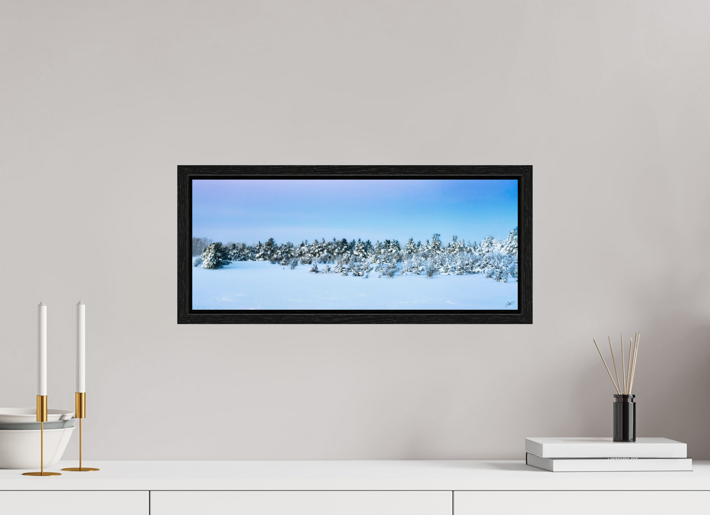 20 x 8″, Floater Frame winters wonderland pastel