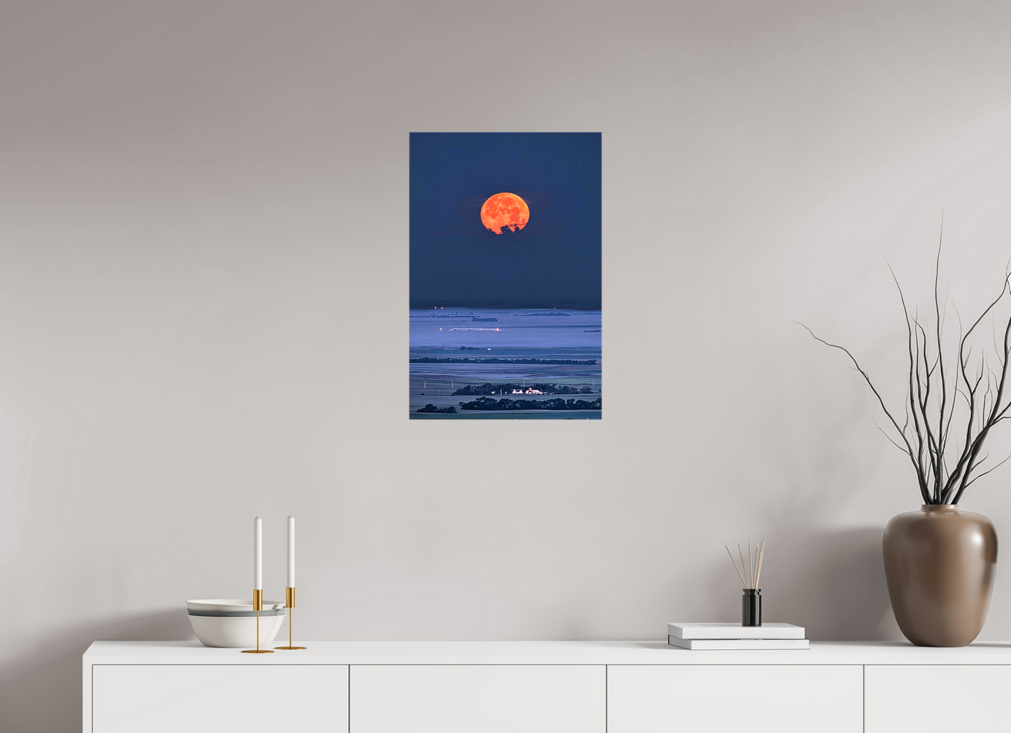 16 x 24″, Stretched Canvas Blood Moon over Prairie