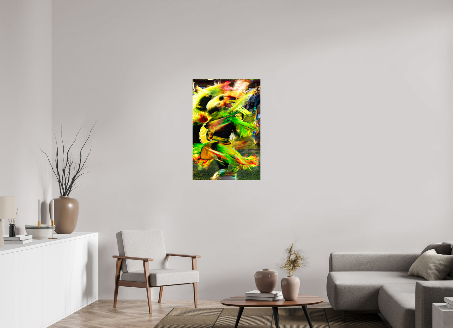 24 x 36″, Stretched Canvas Powwow dance in motion 1