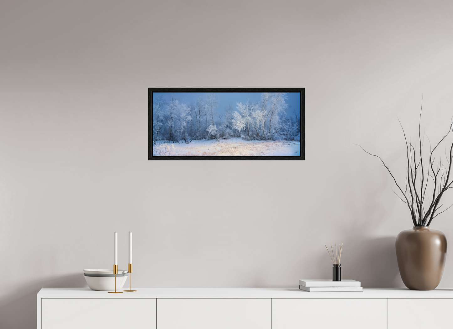 28 x 12″, Floater Frame Frost of Winter