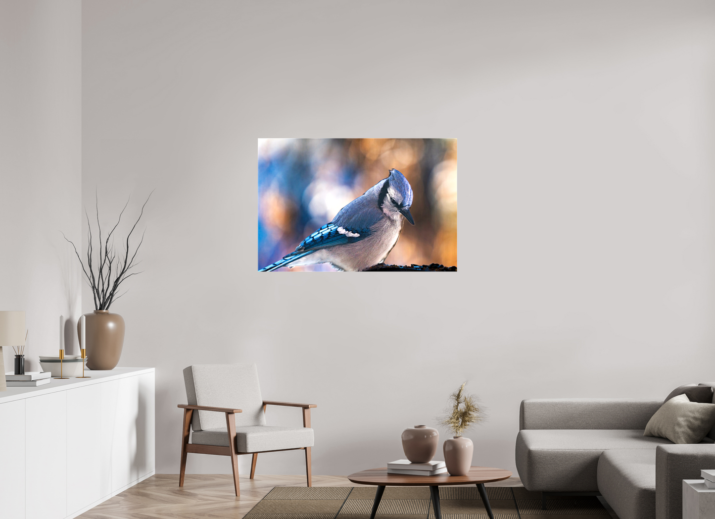 45 x 30″, Stretched Canvas Blue Jay
