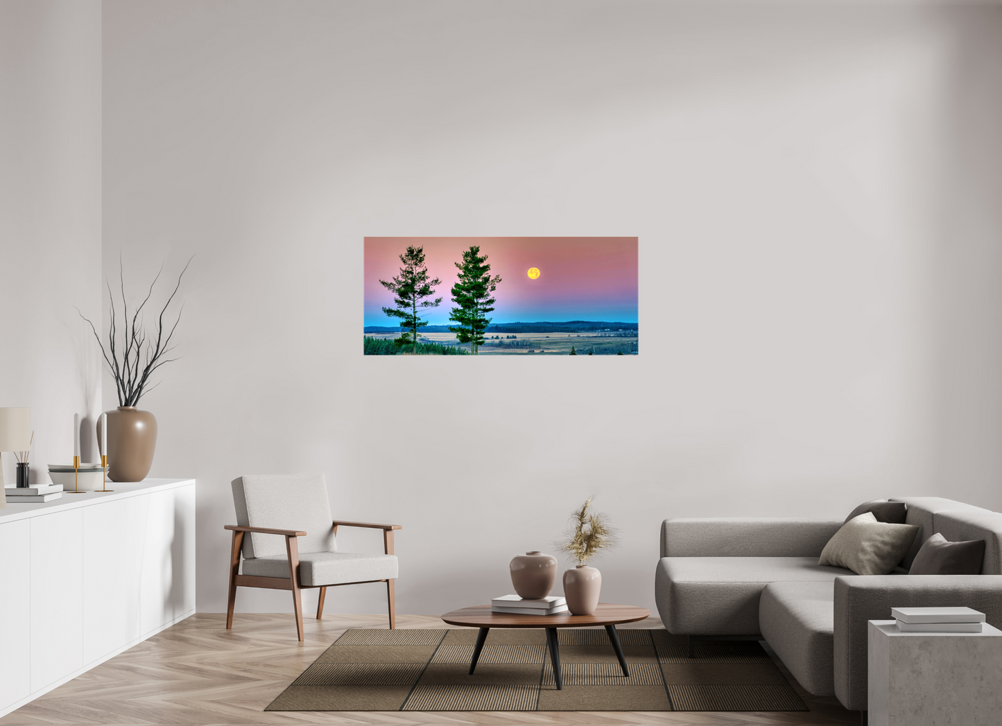 56 x 24″, Stretched Canvas Morning Prairie Moon