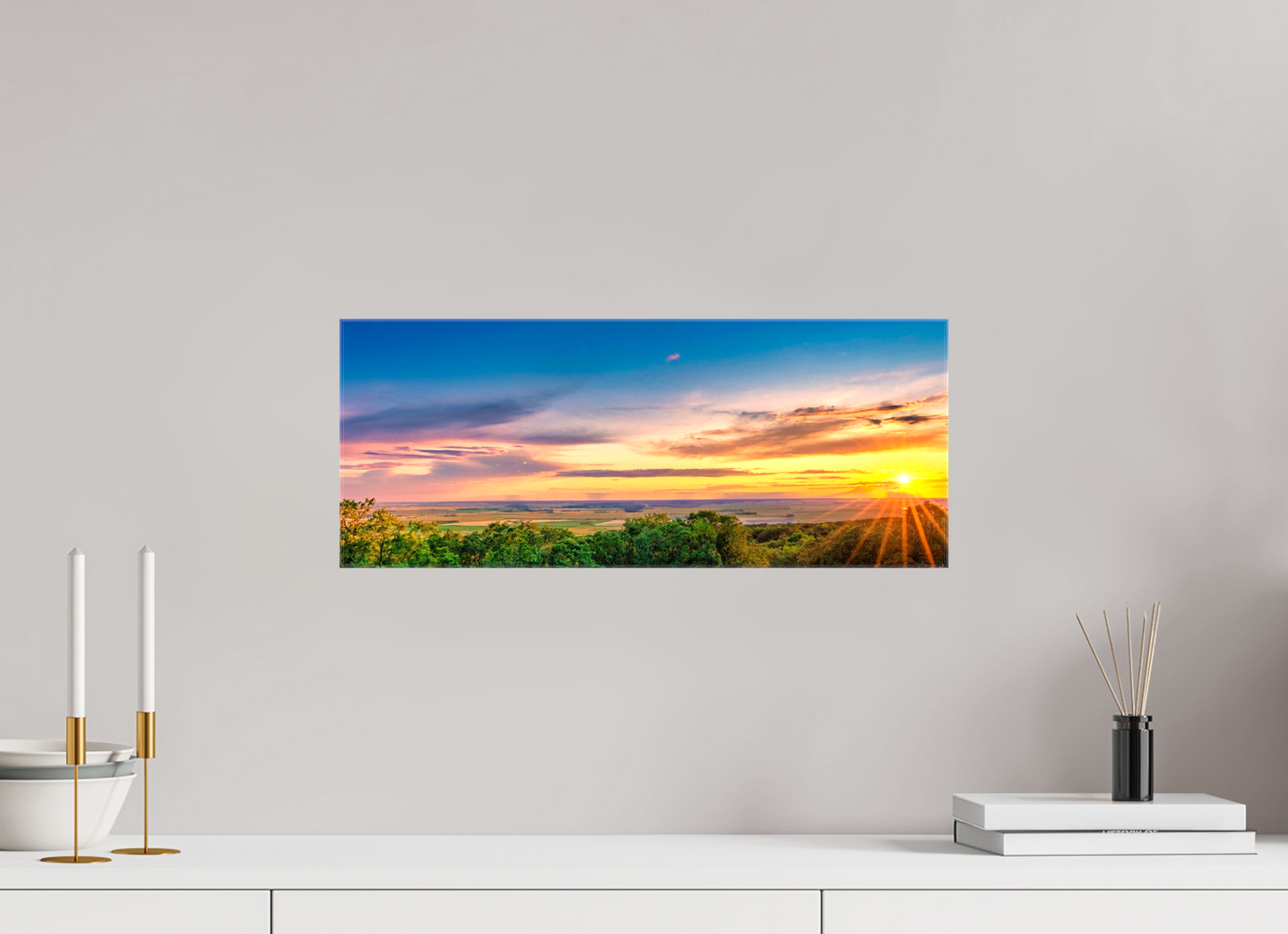20 x 8″, Stretched Canvas Setting Prairie Sun