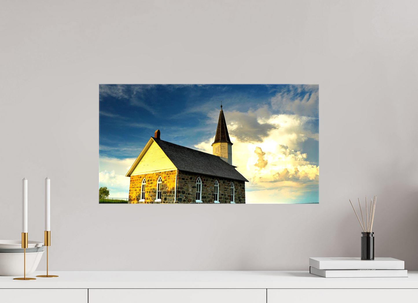 22.3 x 12″, Stretched Canvas Old Stone Church