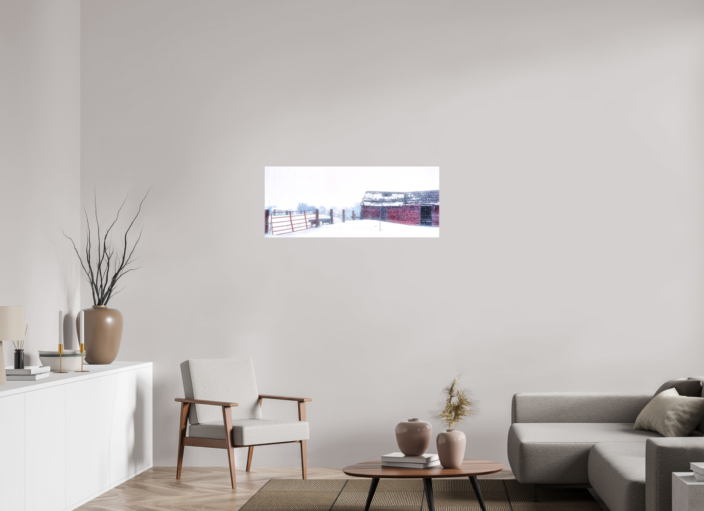 40 x 16″, Stretched Canvas Red on White