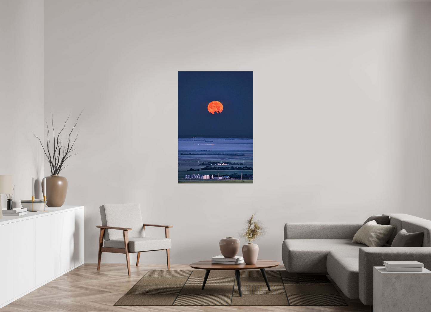 36 x 54″, Photo Print Under Acrylic Glass Blood Moon over Prairie - Metal Acrylic Glass