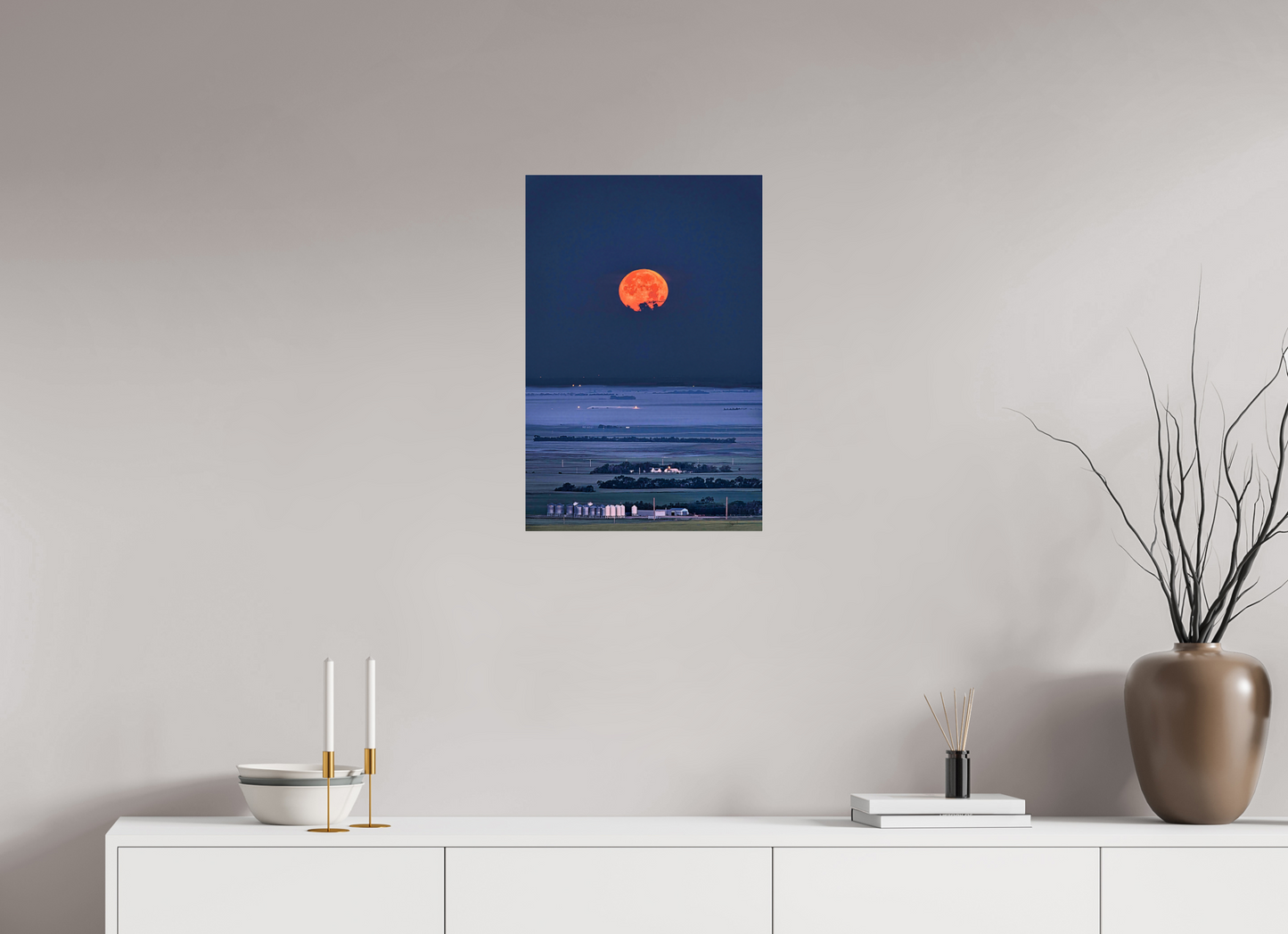 16 x 24″, Photo Print Under Acrylic Glass Blood Moon over Prairie - Metal Acrylic Glass
