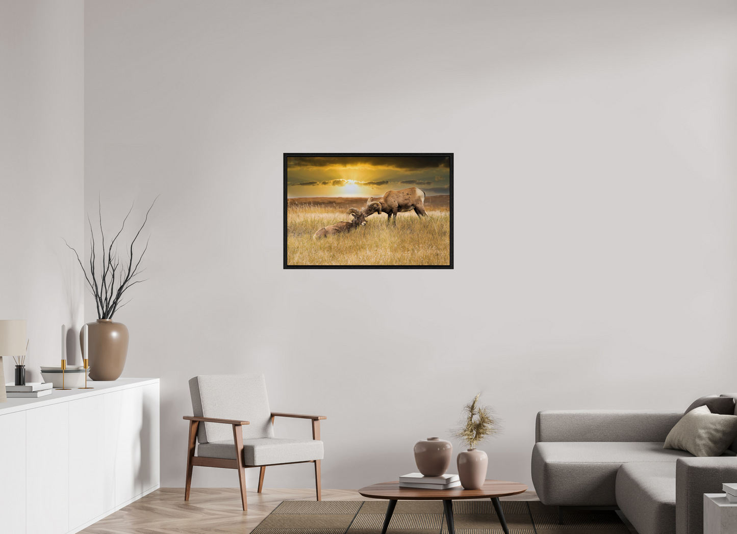 36 x 24″, Floater Frame Badlands Sheep Kiss