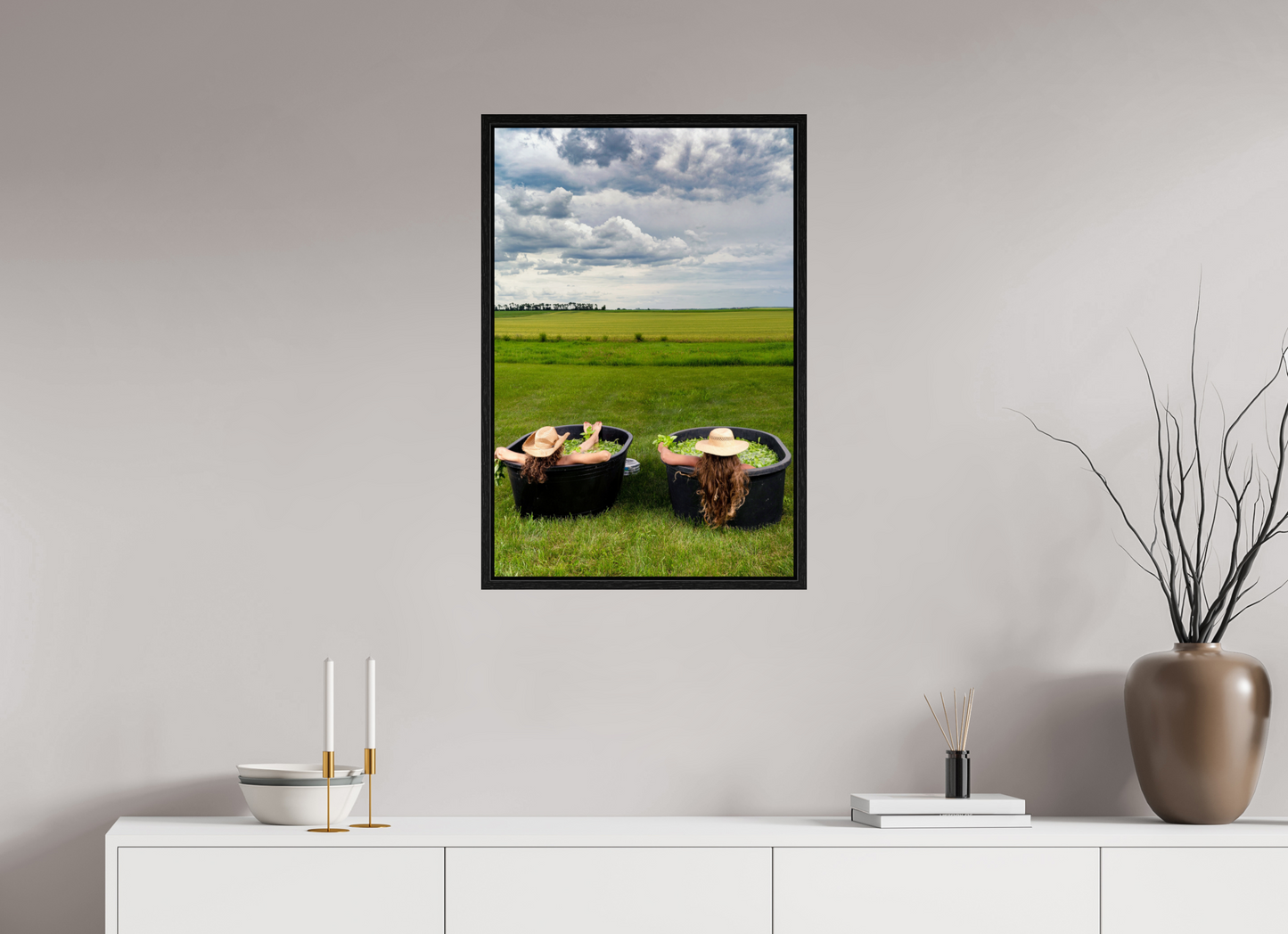 20 x 30″, Floater Frame Basil Bath