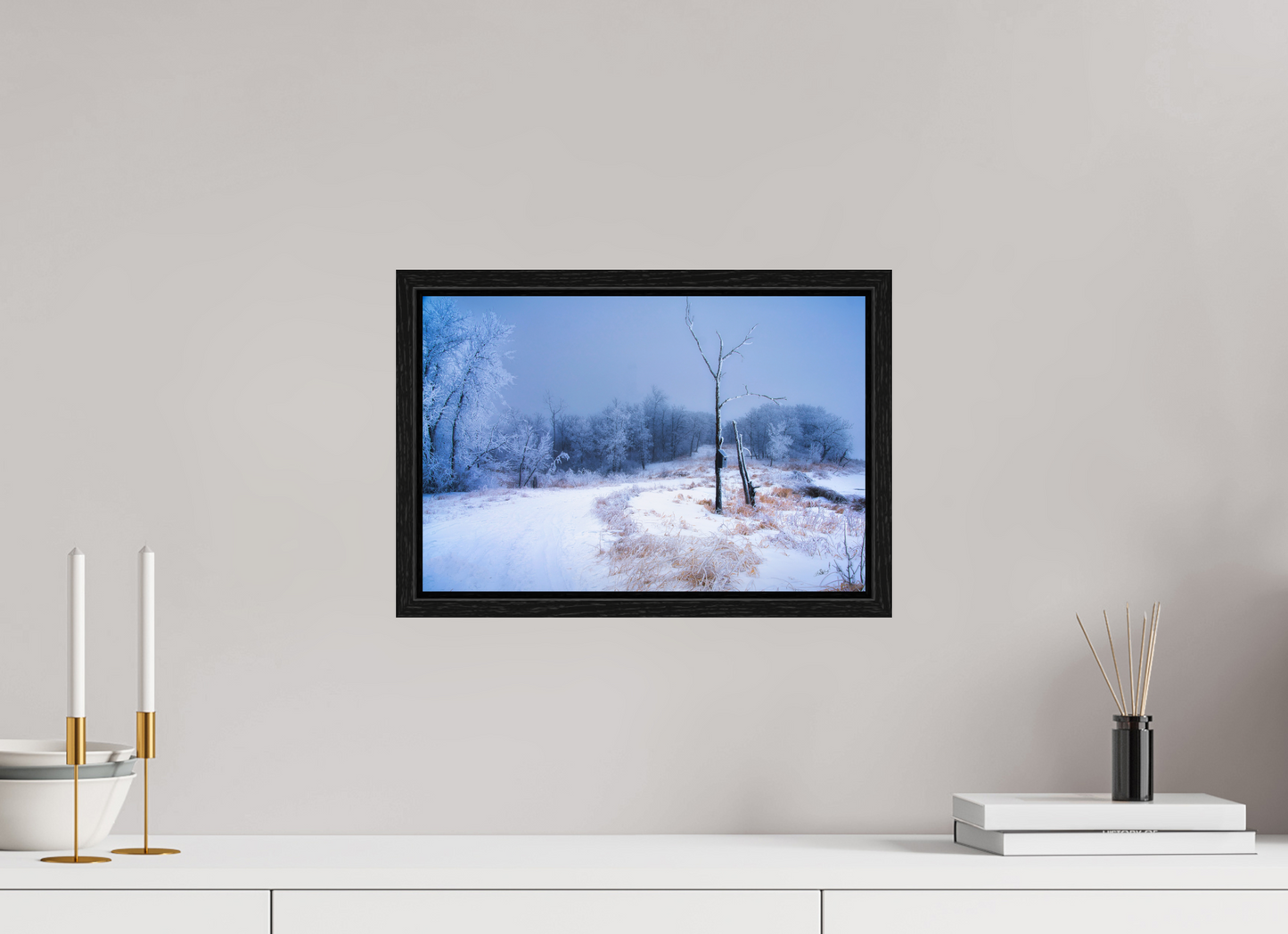 15 x 10″, Floater Frame Birds Nest in Winter