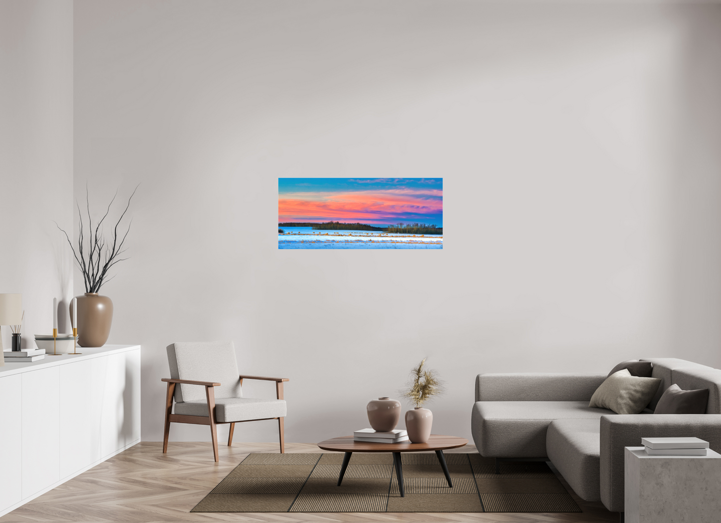 46.7 x 20″, Fine Textile Canvas Hay Bales on Winter Morn