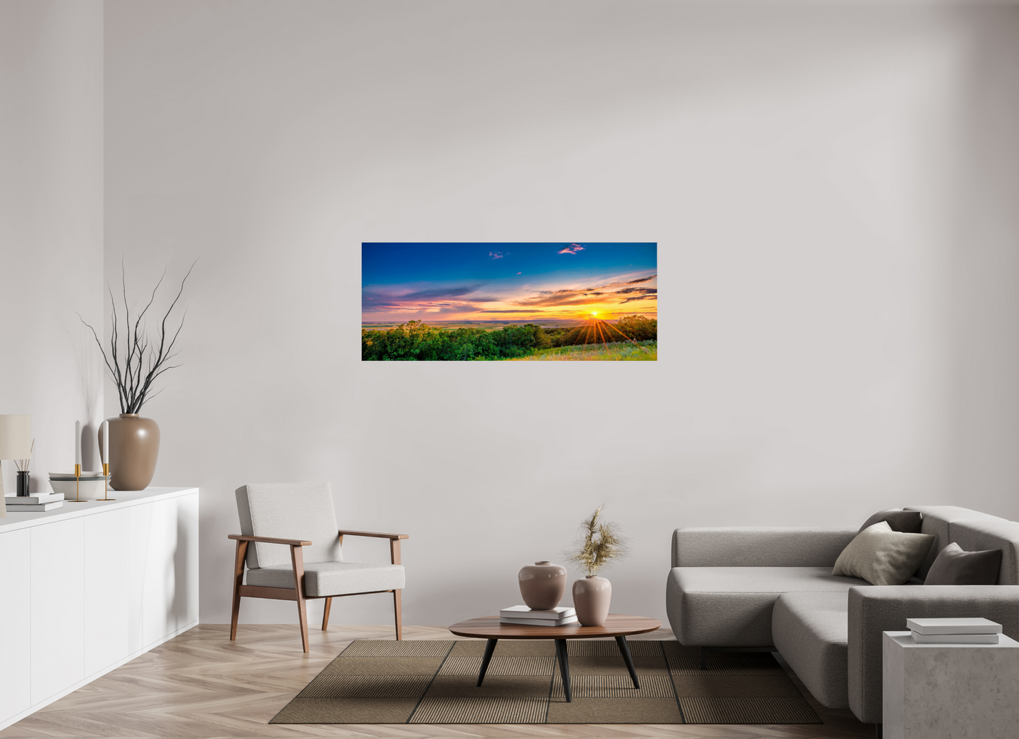 60 x 24″, Metal Prints Setting Prairie Sun