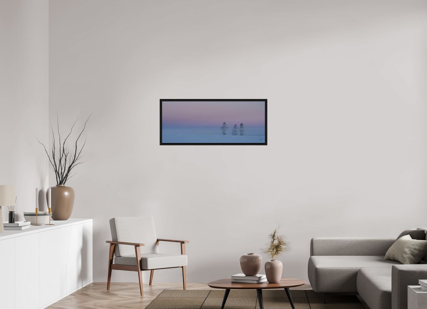 39.4 x 16″, Floater Frame Three Pines of Winter