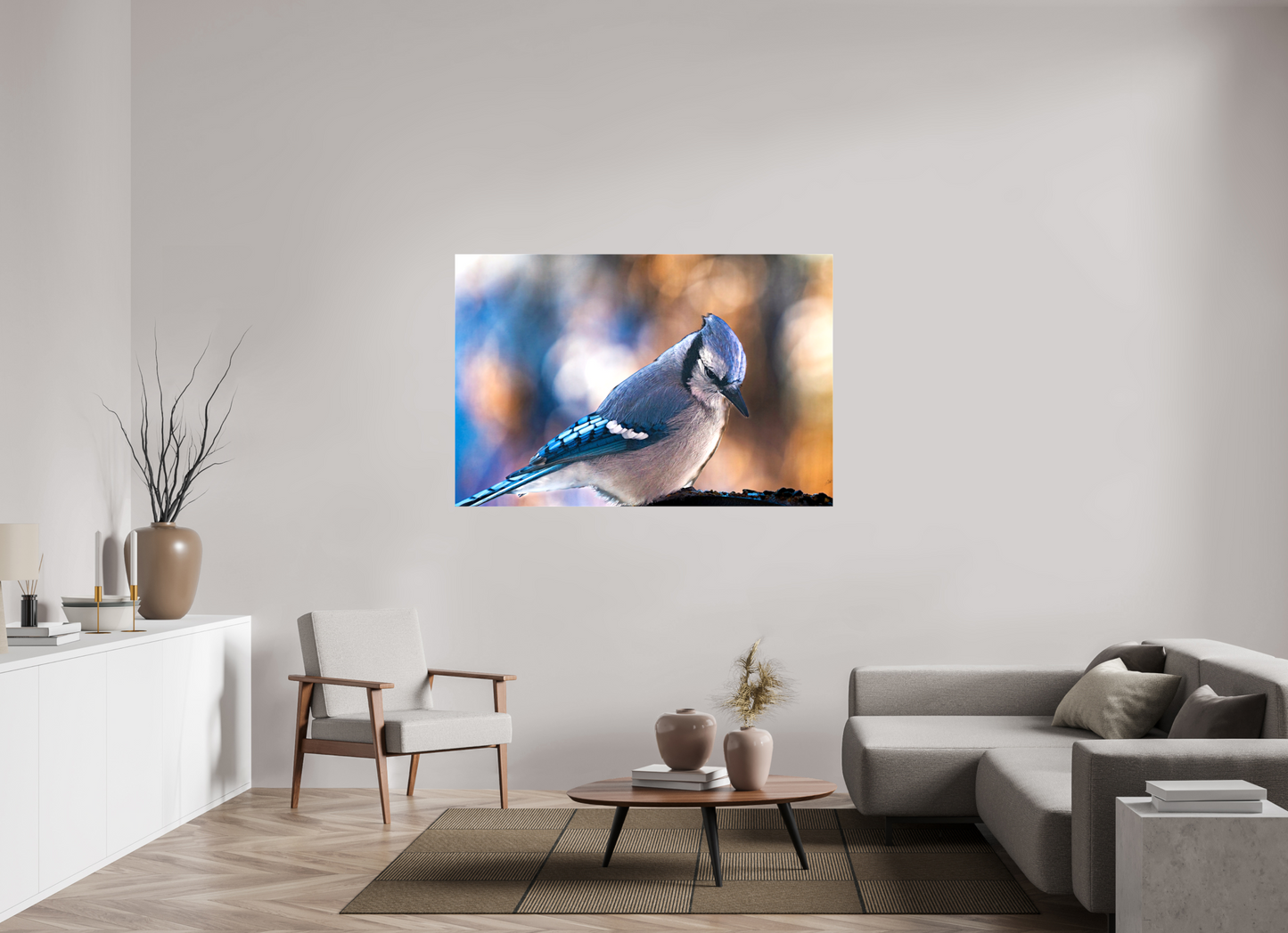 60 x 40″, Stretched Canvas Blue Jay