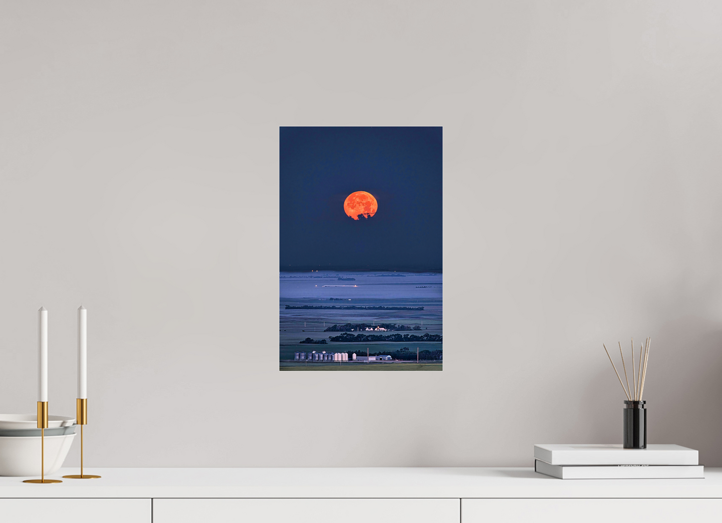 10 x 15″, Photo Print Under Acrylic Glass Blood Moon over Prairie - Metal Acrylic Glass