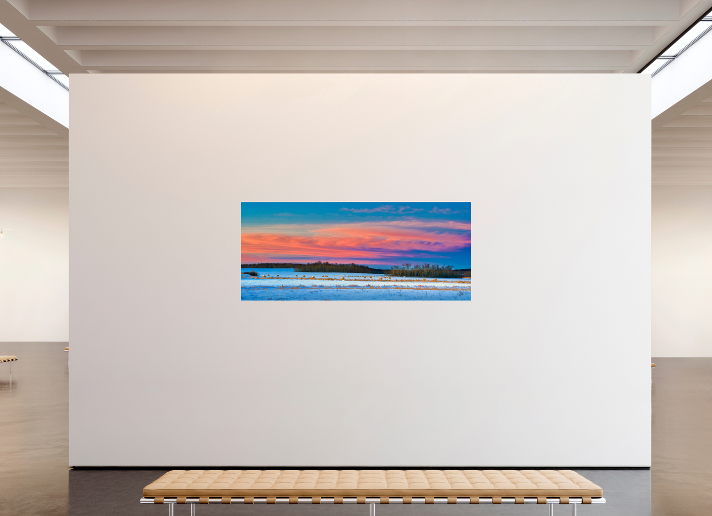 81.7 x 35″, Photo Print Under Acrylic Glass Hay Bales on Winter Morn Metal Acrylic Glass