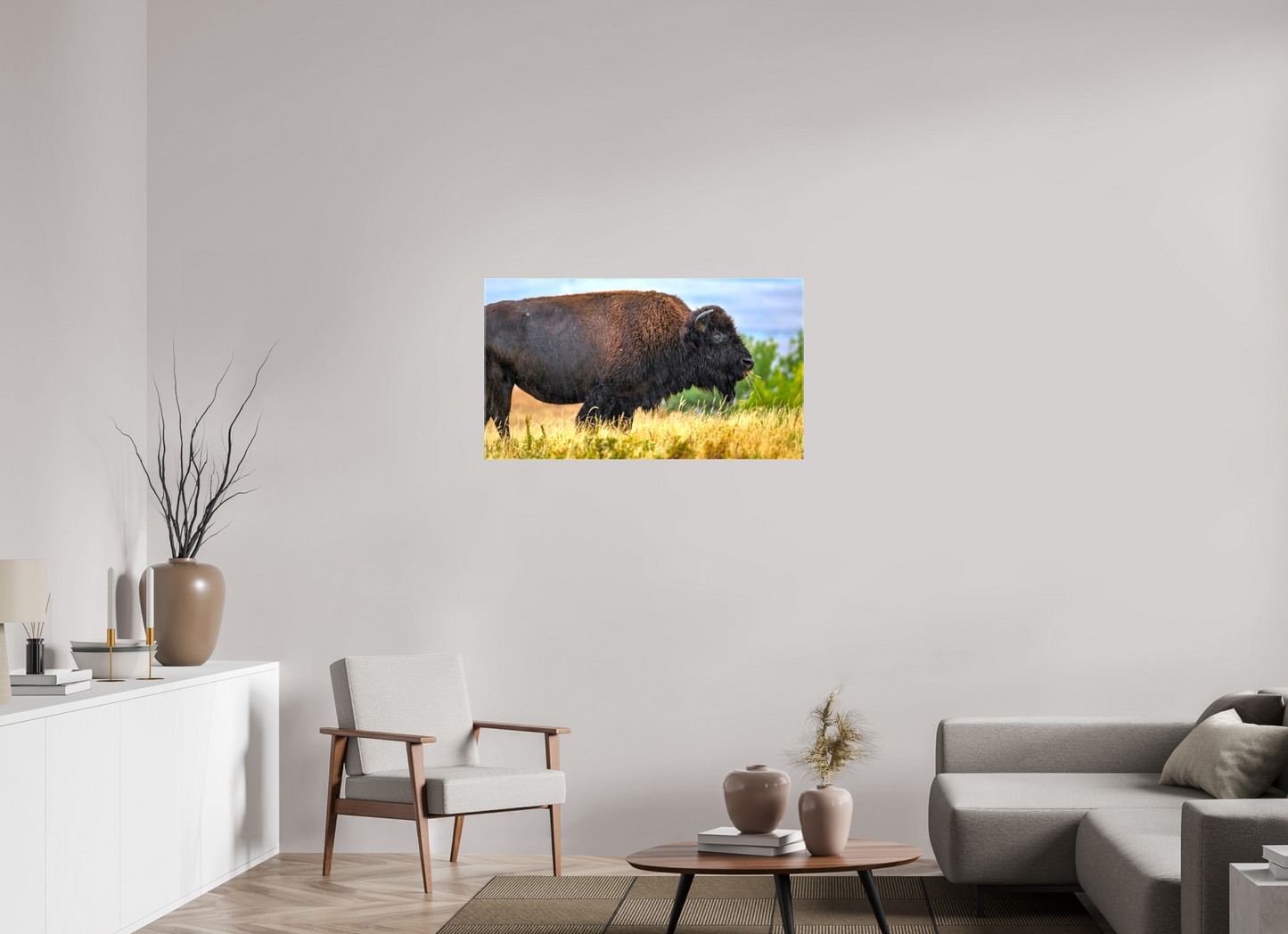 40 x 22.5″, Stretched Canvas Medora Bison in Rain Metal Acrylic Glass