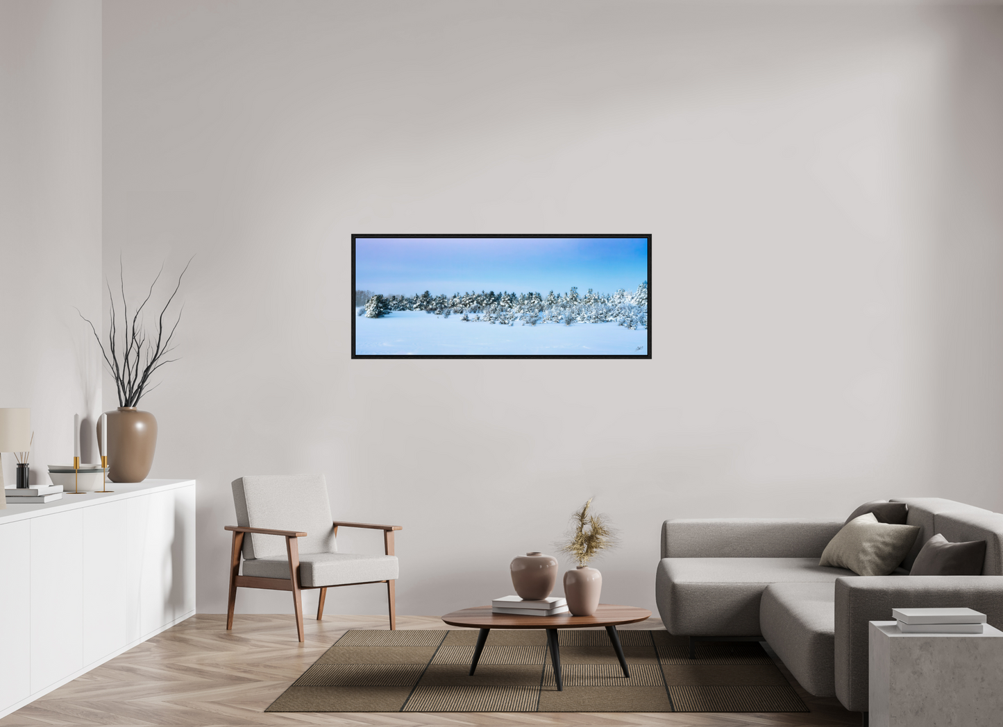 60 x 24″, Floater Frame winters wonderland pastel