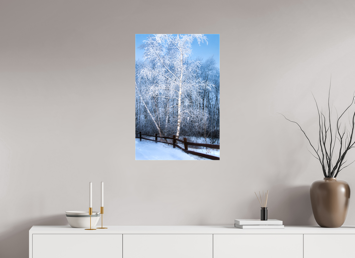 20 x 30″, Stretched Canvas Paper Birch in White