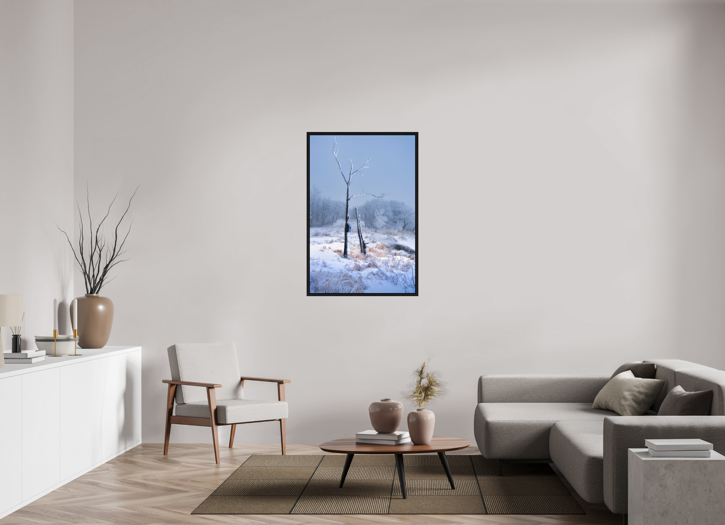 30 x 45″, Floater Frame Birds Nest in Winter 2