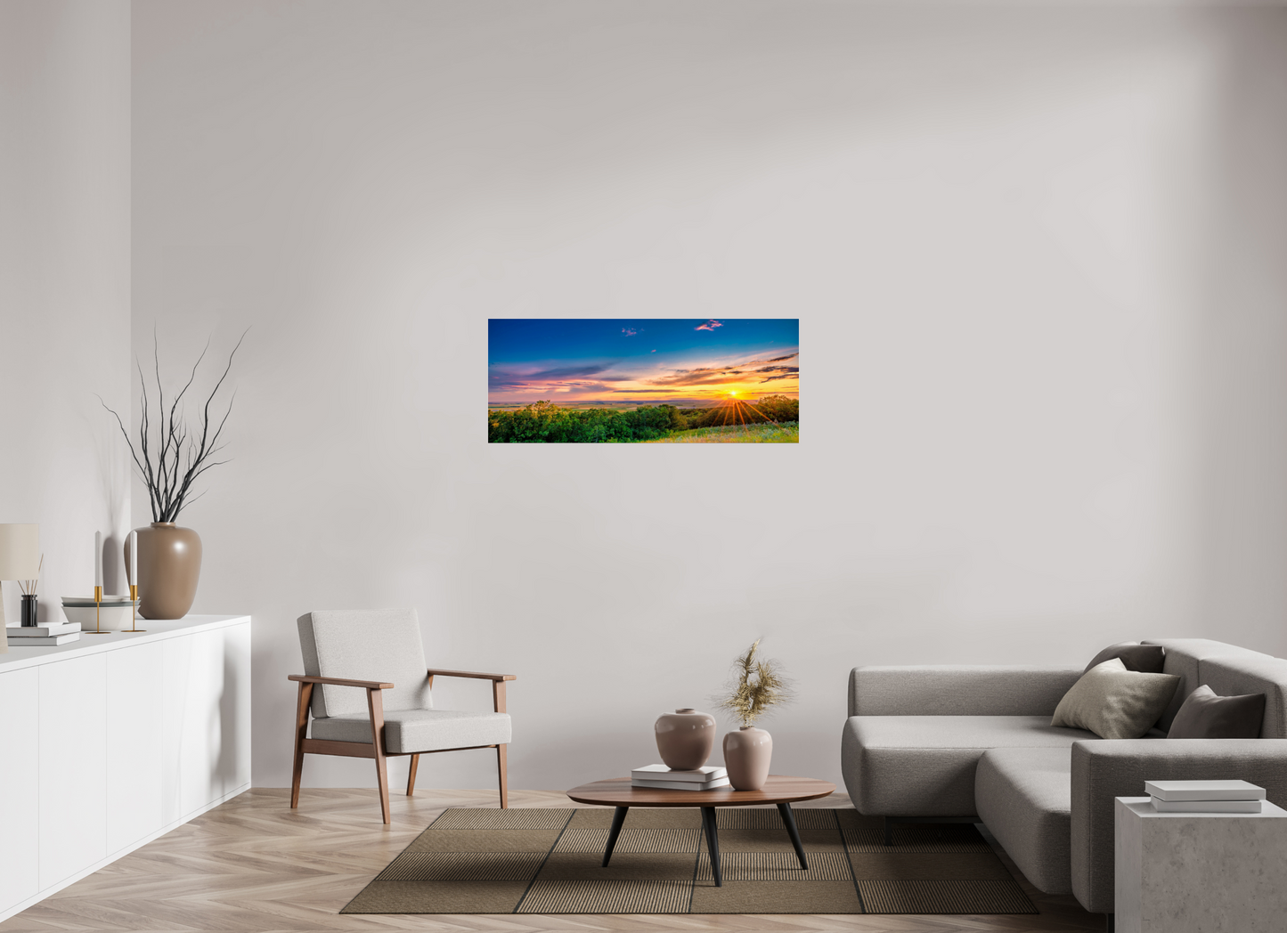 50 x 20″, Photo Print Under Acrylic Glass Setting Prairie Sun Metal Acrylic Glass