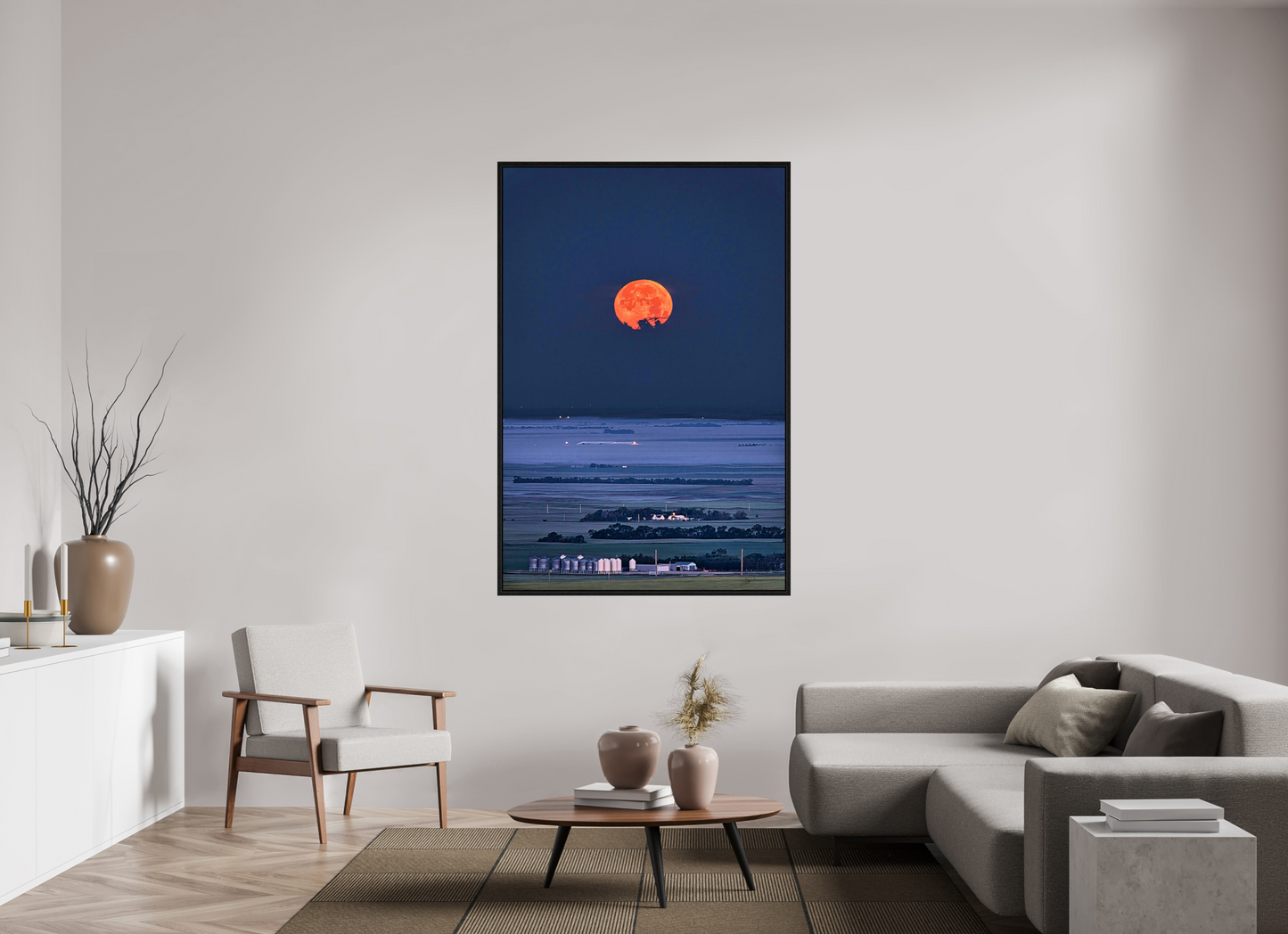 44 x 66″, Floater Frame Blood Moon over Prairie