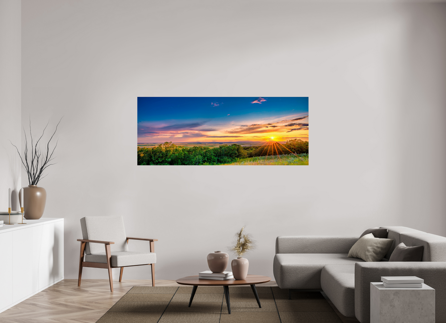 77.5 x 31″, Metal Prints Setting Prairie Sun