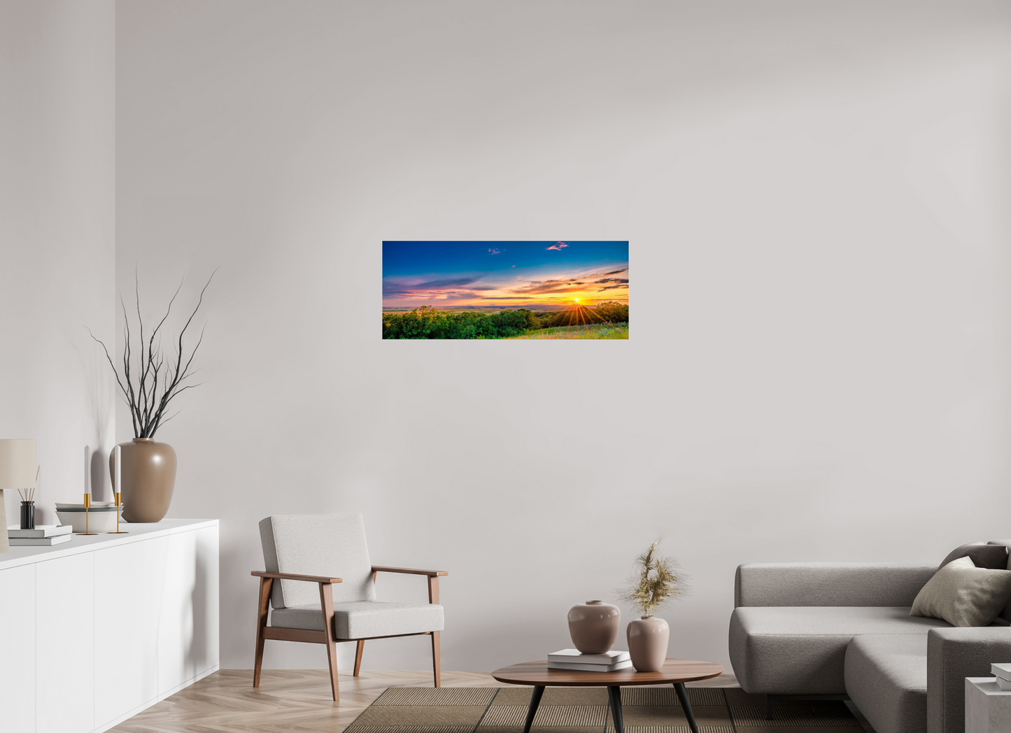 40 x 16″, Photo Print Under Acrylic Glass Setting Prairie Sun Metal Acrylic Glass