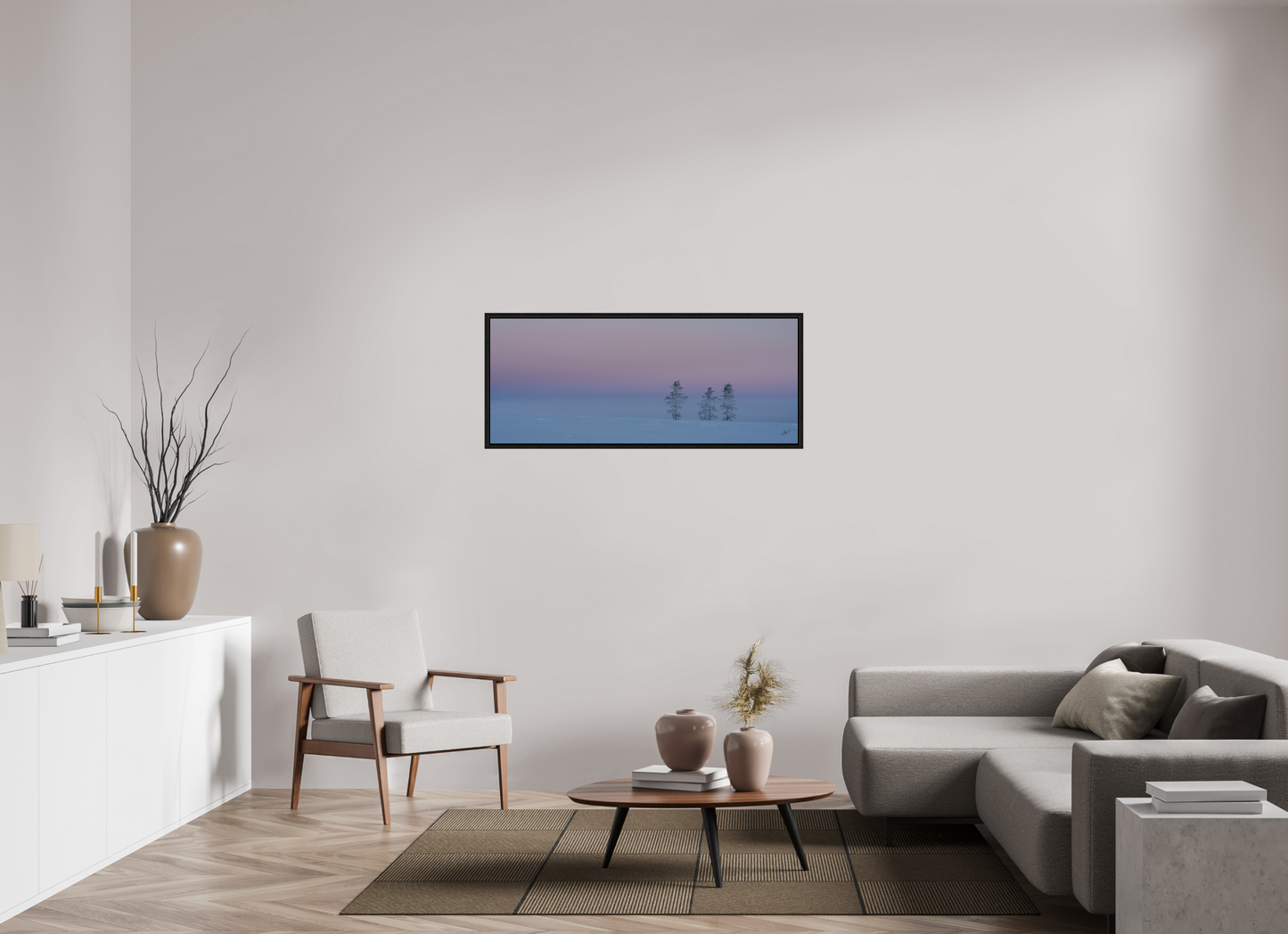 49.3 x 20″, Floater Frame Three Pines of Winter
