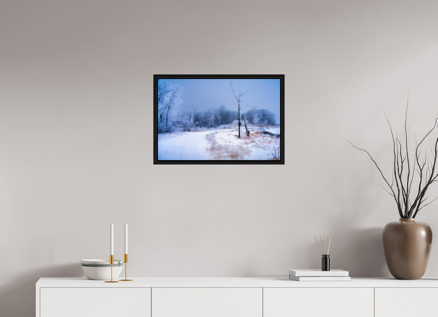 24 x 16″, Floater Frame Birds Nest in Winter