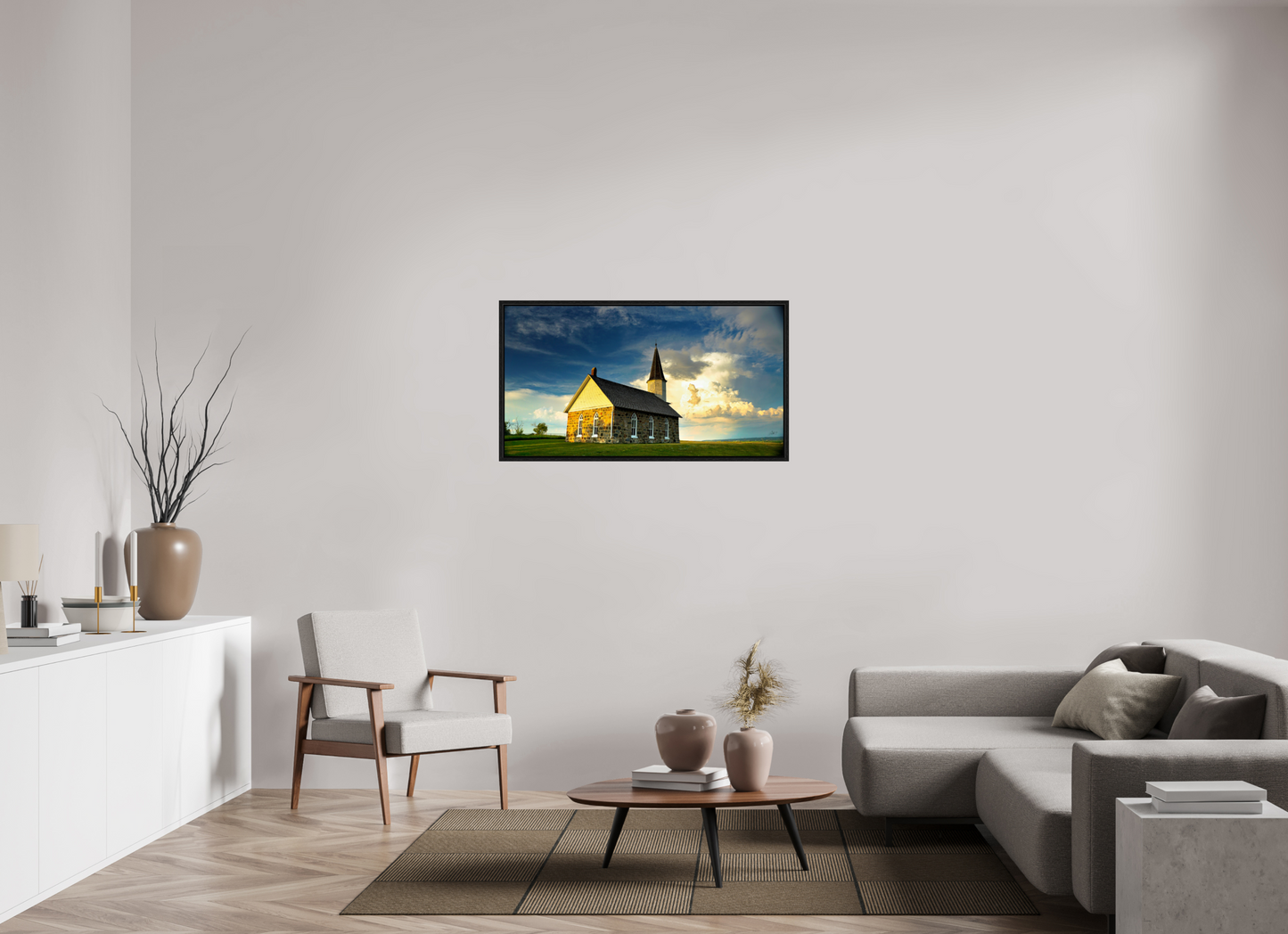 44.6 x 24″, Floater Frame Old Stone Church