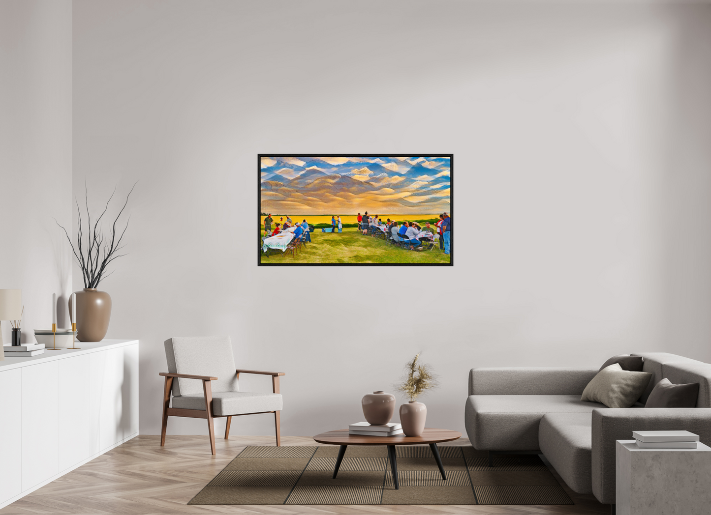 55 x 30.9″, Floater Frame Family Reunion
