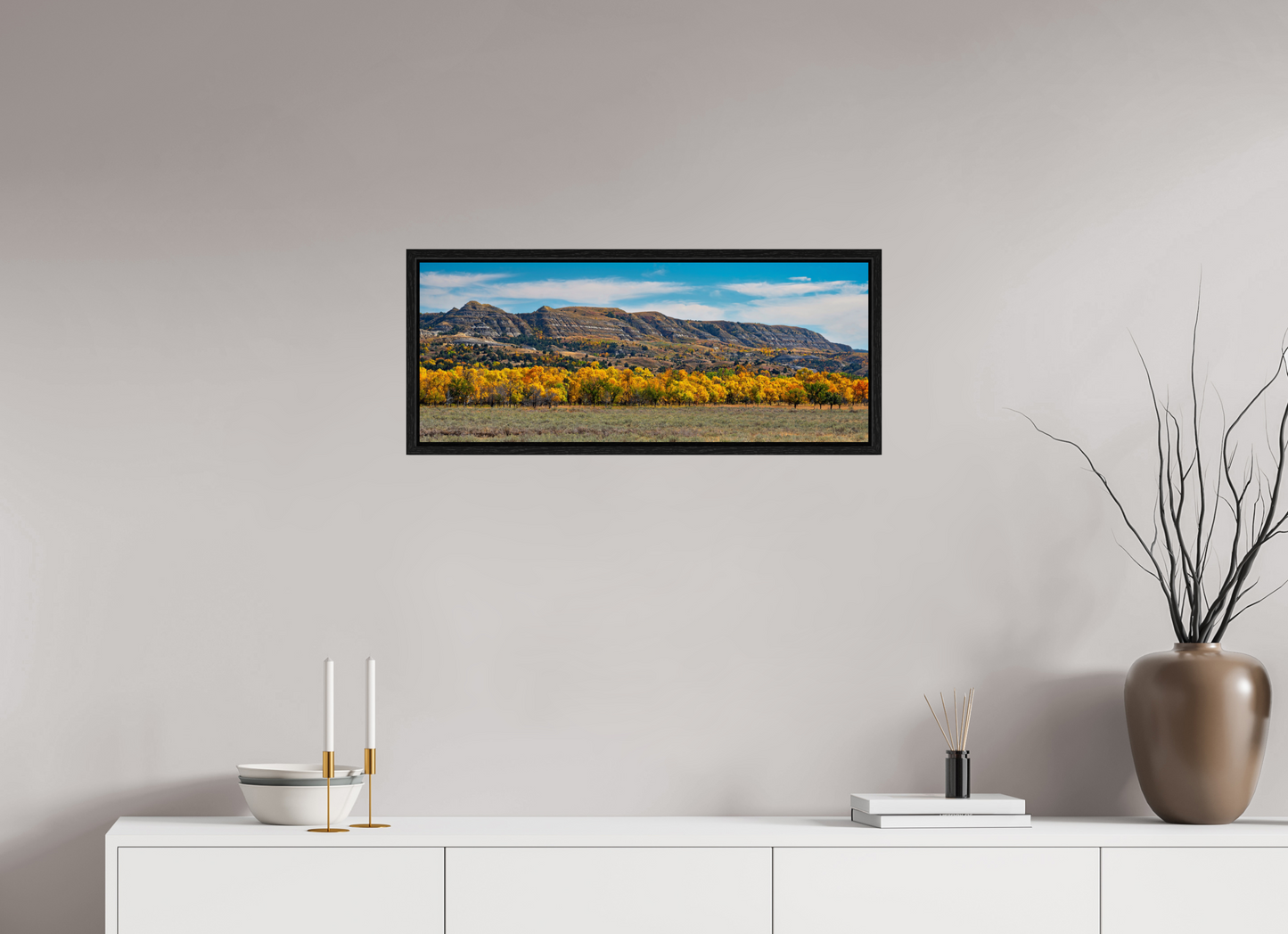 30 x 12″, Floater Frame Badlands in Fall