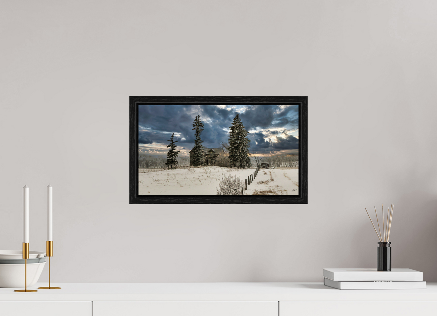 16 x 9″, Floater Frame Storm Clouds of Winter